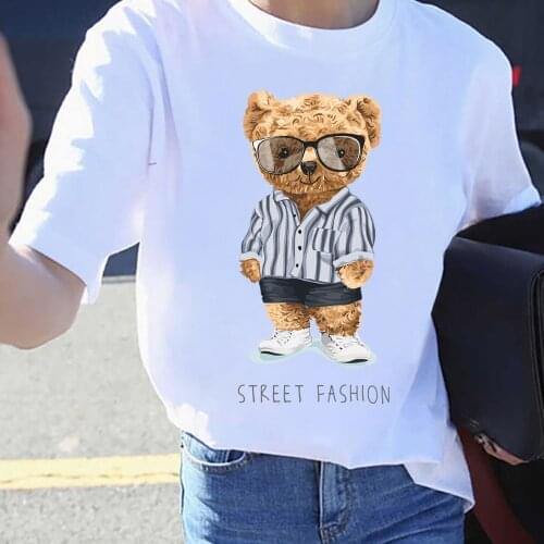 BLINGPWA T Shirt Women 100% Cotton T-shirt Teddy Bear Street Fashion Printing Tops & Tees Fashion Casual Womens Tshirt