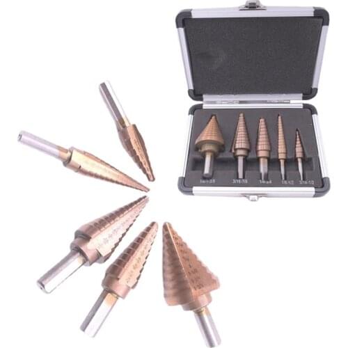 British 5pcs Titanium Plated Triangle Shank Pagoda Drill Multi-function Hole Set High Speed Steel Step Drill Step Drill