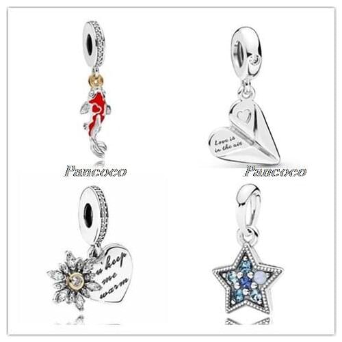 925 Sterling Silver Bead Charm Bright Star With Multi-Colored Crystals Pendant Fit Pandora Bracelet & Necklace Jewelry