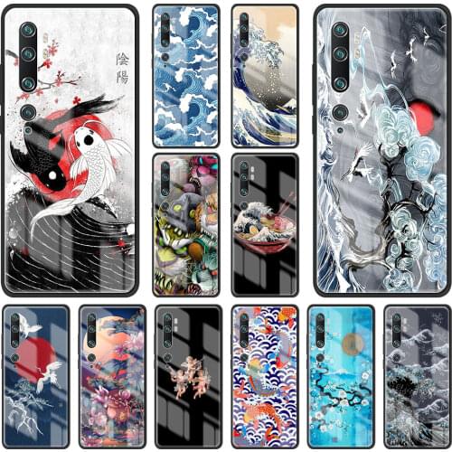 Japan Style Art Tempered Glass Case for Xiaomi Mi 9T Pro CC9 Note 10 Lite 10T 11 11i 11Ultra Poco F3 X3 NFC Phone Cover Coque
