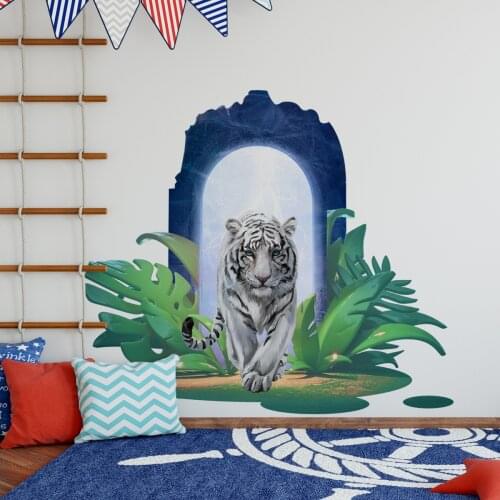 Animal Tiger Green Plant Self Adhesive Wall Sticker Childrens Room Bedroom Background Wall Interior Wallpaper