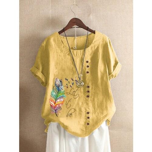 New Summer Fashion Women Casual Loose T-shirts Round Neck Plus Size Short Sleeve Vintage Blouse Tops S-5XL