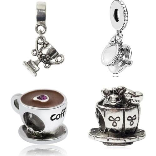 Drink and Coffee cup Trophy Red wine glass mug charms fit original pandora bracelet unique bead diy pendant bangle for women