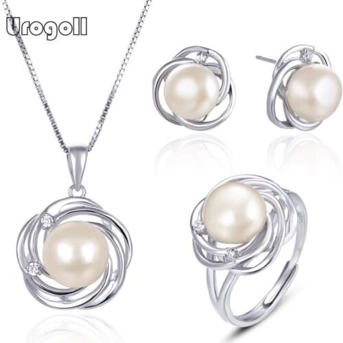 Classic Jewelry Set For Woman Pure 925 Sterling Silver Jewelry Freshwater Pearl Zircon Necklace Earrings Ring Wedding Gift