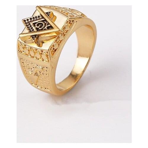 Fashion Unisex Drop Shipping Yellow Gold Filled Square Free Mason Freemasonry Masonic Finger Ring for Men or Women (Size:7-12)