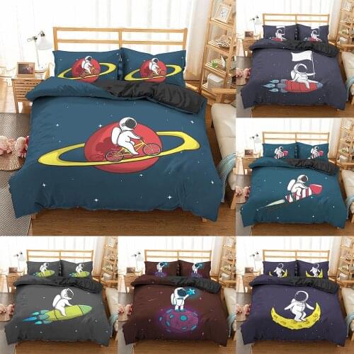 Astronaut Space Bedding Sets Cartoon Duvet Cover Set Pillowcase Comforter Single King Queen Size Bed Linen Kids Moon Planet