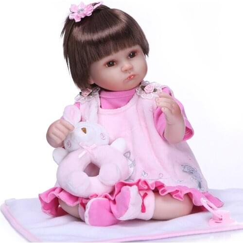 2019 Decdeal 40cm Reborn Baby Doll Lifelike Sleeping Silicone Vinyl toys for Girls infant Pink Outfit Lovely Hat and Bee Bib
