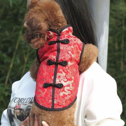 Pet Dog Jacket Chinese Cheongsam Red Embroidery Tang Costume Pet Cat Dog New Year Decoration Clothes