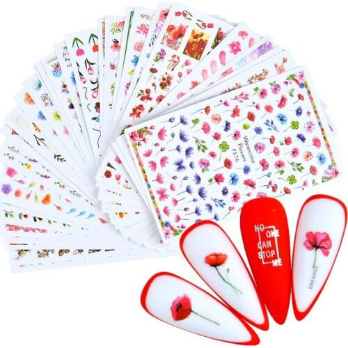 Hot!! 3D Floral Nail Sticker Adhesive Plants Colorful Beautiful Flowers Nail Transfer Sticker Decals Nail Art Decoration