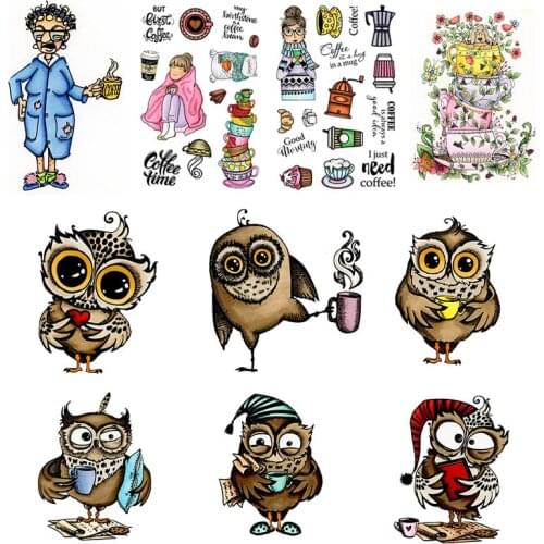 Mixed Sleep Read Owl Coffee Tea Cup Leisure Girls Metal Cutting Dies Matching Clear Silicone Stamp Card Making Scrapbooking 2020