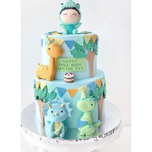 Lovely Cartoon Animal Dinosaur Cake Topper Dessert Decoration For Boy Baby Like Happy Birthday Party Cupcake Supplies Flags Gift