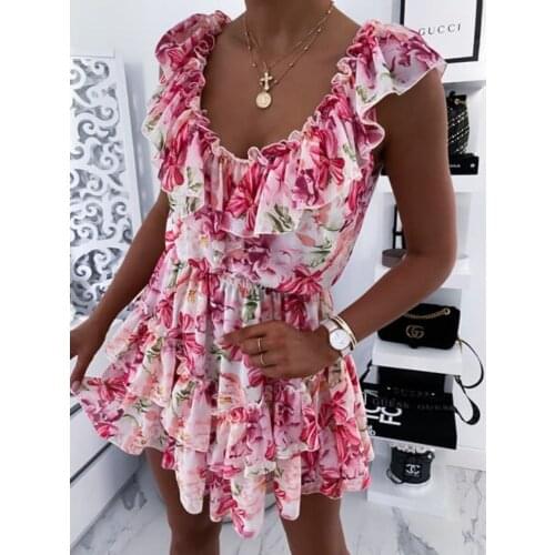 Summer Beach Mini Dress Woman Sexy Round Neck Flower Printed A-Line Party Dresses Female Long Sleeve Bodycon Vestidos Ladies