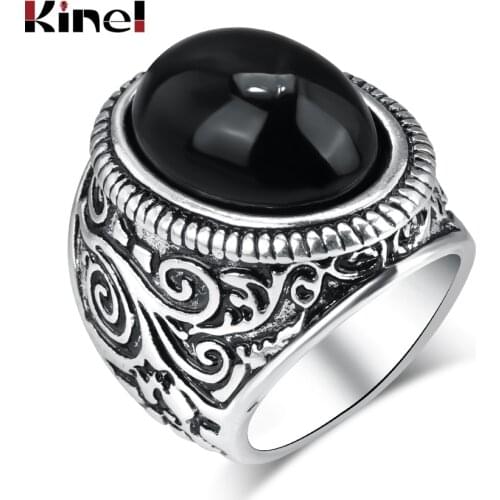 Kinel Fashion Black Stone Finger Ring Men And Women Vintage Jewelry Silver Color Big Size Ring Couple Valentine Gift 2017 New