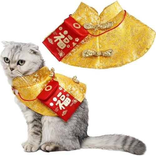 Pet Cat Chinese Tang Dynasty Dress Festival Cloak with Red Envelope New Year Clothes Party Costume Cloth For Pet Kitten Puppy
