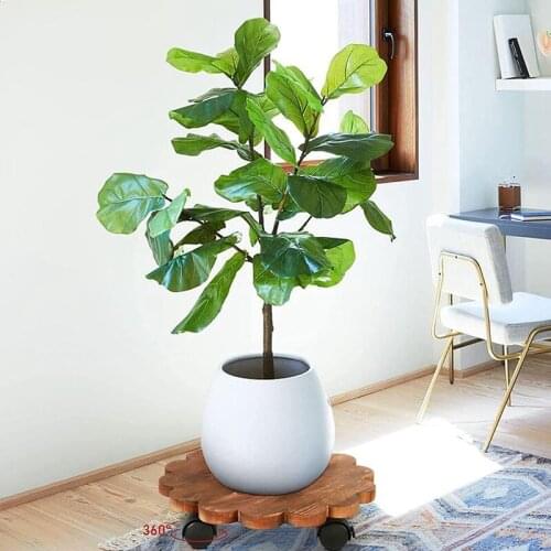 NHBR 2 Pack Lockable Plant Caddy Wood Patio Potted Plant Stand Round Plant Roller with 360° Rotating Wheels 10 Inch