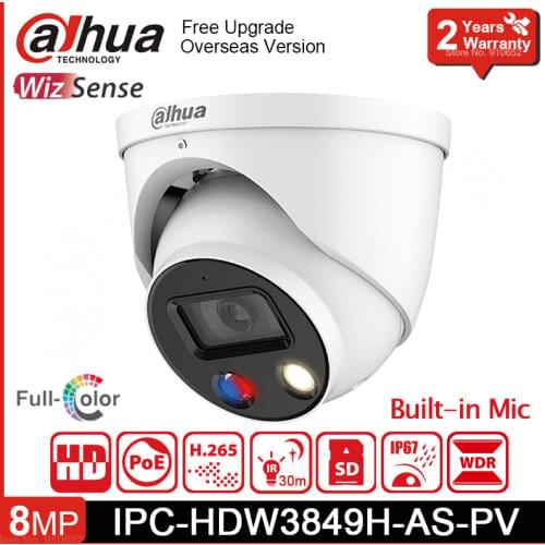 Original Dahua IPC-HDW3849H-AS-PV 8MP IP Camera Full-color Fixed-focal Eyeball WizSense Network Camera Built-in warm illuminator