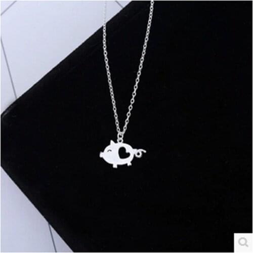 Daisies 925 Sterling Silver Hollow Heart Pig Pendant Necklace Cute Pig Animal Pet Jewelry Gift for Animal Protector Lover Zodiac