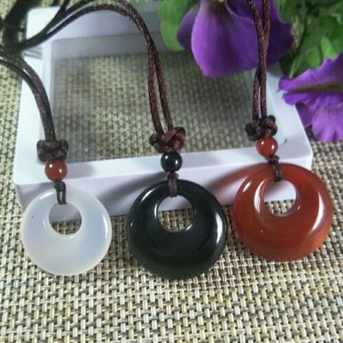 Natural Agate Chalcedony Peace-Buckle Pendant Jewelry Lucky Exorcise Evil Spirits Auspicious Amulet Jade Pendant Fine Jewelry