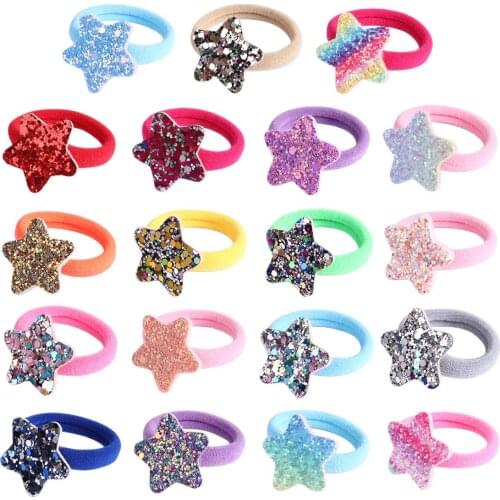 XIMA 19pcs/lot Girls Hair Ties Sparkly Sequins Star Elastic Ties Ponytail Holders Nylon Hair Bands For Kids Children