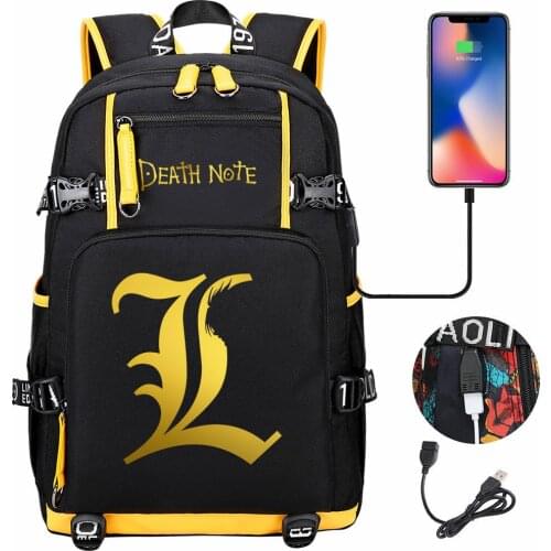 Anime Death Note Backpack Teenager Student School Multifunction USB Charging Bags Boy Girl Kid School Bag Travel Laptop Mochila