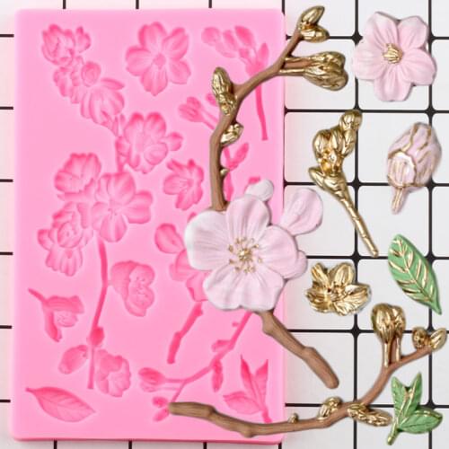 Cherry Blossoms Silicone Molds Sakura Flower Branches Cake Border Fondant Cake Decorating Tools Candy Chocolate Gumpaste Moulds