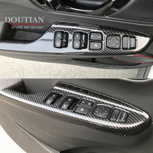 Car Styling For Hyundai Kona 2018 Carbon Fiber Inner Door Armrest Window Lift Switch Button Cover Trim Car Accessories