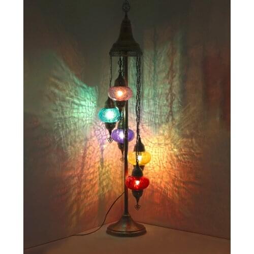 NEW DesignTurkish Floor Lamp 5 Globe Cracked Glass