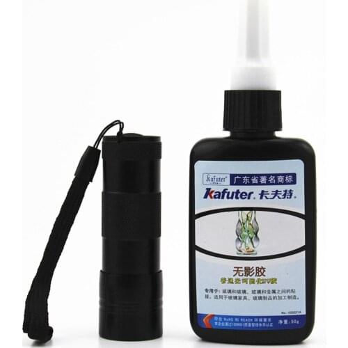 Kafute 50ml UV Glue + UV Flashlight UV Curing Adhesive Acrylic Transparent Adhesive For Glass Metal Furniture Handicraft