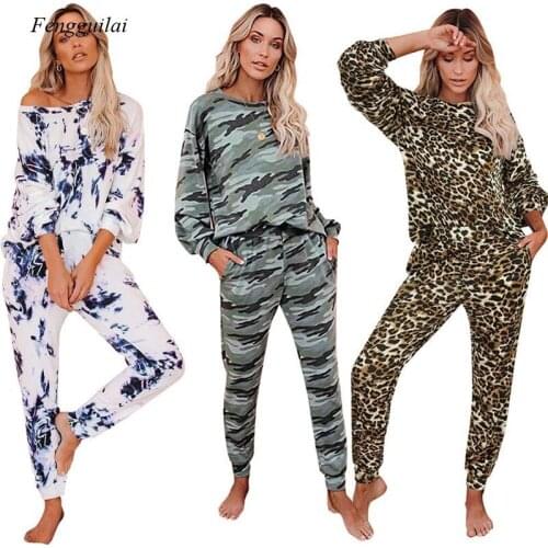 Spring and Autumn Plus Size Womens Dye Printing Pajamas Set, Long Sleeve Tops and Pants Pajamas Set, Home Wear Pajamas Pajamas