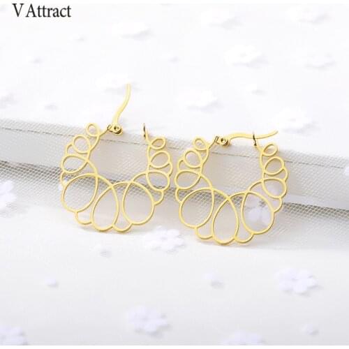 V Attract vintage Steel Hollow Design earrings gold fashion Round Earring Stainless girl Birthday Gift