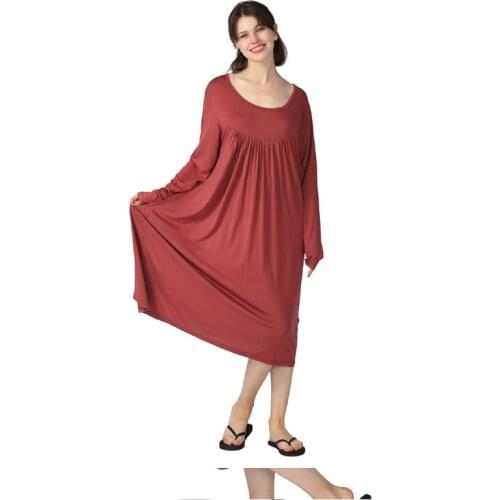 Plus size 7XL Nightdress womens spring summer stretch long sleeves plus fat night dress loose soft cotton home dress pijamas