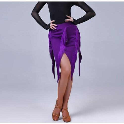 Lady Latin Dance Skirt Sexy Fringe Tassels Samba Tango Practice Latin Skirt Black Purple Latin Dance Skirt for Performance