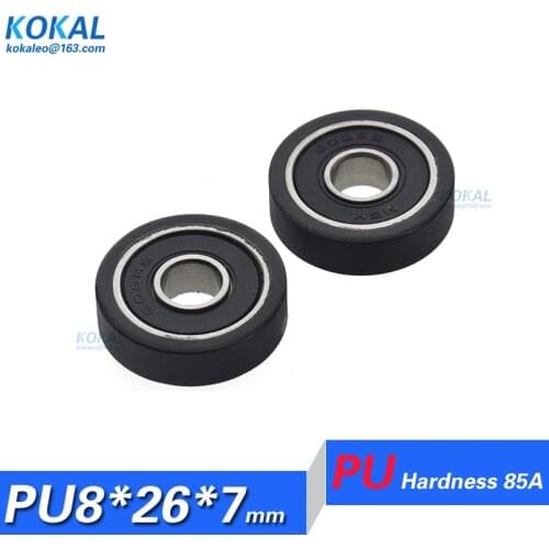 1PCS 608z 608 bearing plastic covered pulley polyurethane bearing pulley PU soft rubber wheel drawer stand mute pulley 8X26X7mm