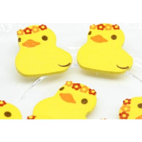 250pcs Handmade Photo Wood Cut Cabochon -paint yellow Duck with garland Vintage Duck Wood Cabochon, Wooden Button 22mm