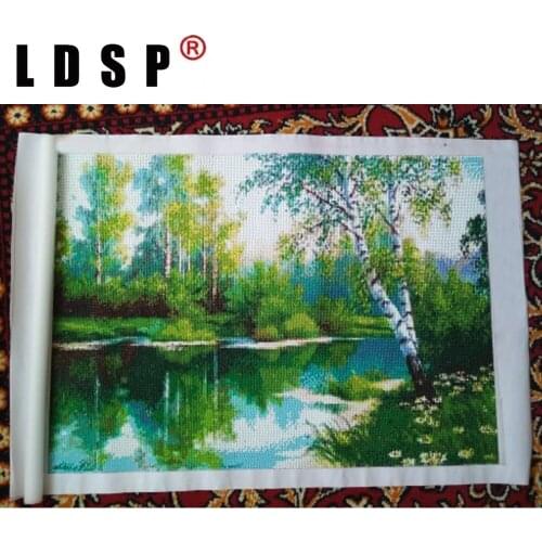 LDSP Decor 5D DIY Diamond Landscape Diamond Painting Birch Trees Full Set Diamond Embroidery Mosaic River Pictures Of Rhinestone