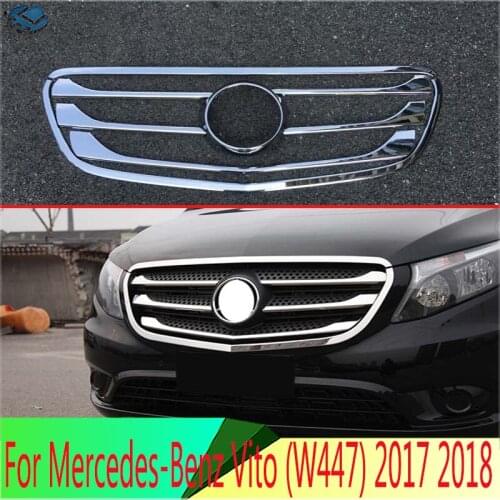 For Mercedes-Benz Vito (W447) 2017 2018 Car Accessories ABS Chrome Front Center Mesh Grille Grill Cover Radiator Strip Trim