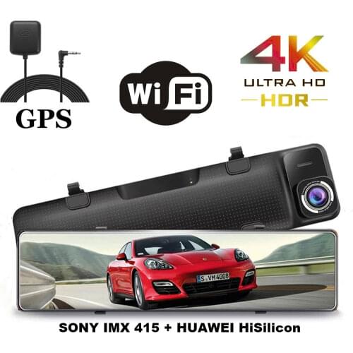 12” 4K WiFi Car DVR Camera 3840*2160P Sony IMX415 Hisilicon 3559 Rear View Mirror Video Recorder Dash Cam GPS Dual lens Camera