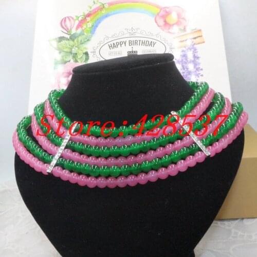 Free Shipping Handmade Multilayered Greek Sorority Symbol Green Pink Alpha Element Stone Crystal Party Jewelry Choker Necklaces