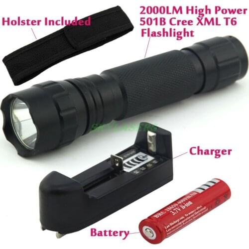 Free shipping,501B XML T6 1000 Lumens 5-Mode Led Flashlight Torch +18650 Rechargeable battery + Charger + Holster