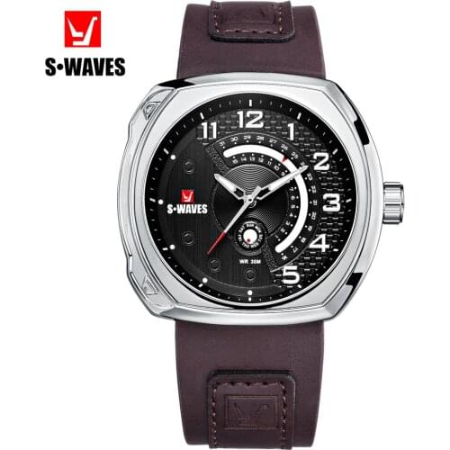 Fashion Luxury Watch Men Quartz Silver Black Analog Leather Band Relojes Para Hombre Waterproof Army Mens Watches SWAVES Brand