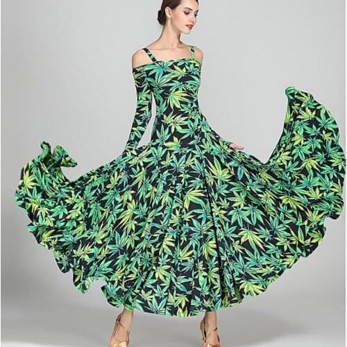 Black print ballroom waltz dress rumba Standard social dress Ballroom dance competition dress fringe modern dance dress