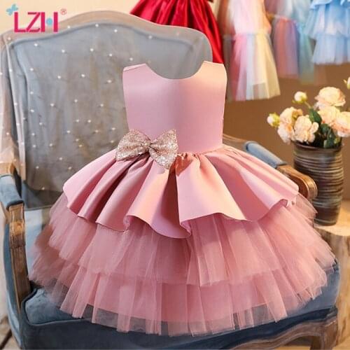 LZH Childrens Clothing Baby Girls Dress 2021 New Lace Bowknot Christmas Evening Party Gowns For Girls Princess Cake Dress 1-5Y