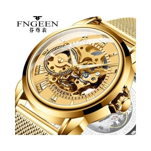 FNGEEN 2020 Brand Luxury Sport Mens Watches Brand Casual Steel Mesh Band Waterproof Automatic Mechanical Watch Relogio Masculino