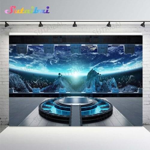 Spacecraft Backdrop Universe Outer Space Capsule Spaceship Station Photography Background Baby Boy Kids Portrait Photo Booth
