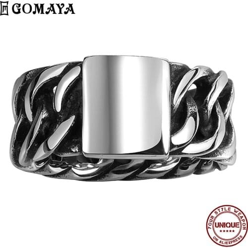 GOMAYA Stainless Steel Rings Cool Fashion Punk Neo-Gothic Vintage Unisex Geometric Width Ring Party Fine Jewelry New Arrival