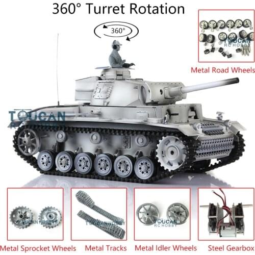 Heng Long 1/16 Snow 7.0 Customized Panzer III L Remore Controlled Tank for Boys 3848 Metal Wheels TH17353-SMT4