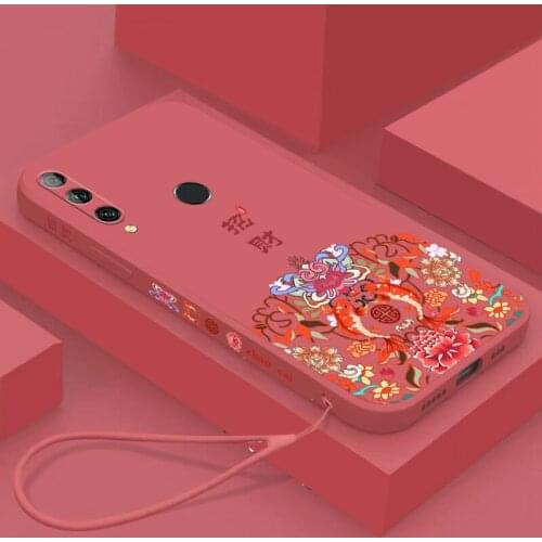 Chinese Auspicious Retro Palace Soft Gel Liquid Silicone Phone Cases For Huawei Enjoy10Plus /Y9 Prime Casing With Phone Straps