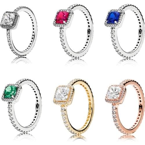 100% 925 Sterling Silver Ring Full Circle Inlaid Square Large Stone Ring 6 Color Crystal Women Charm Party Ring Gift High-End Je