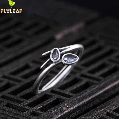 925 Sterling Silver Retro Bamboo Leaves Open Rings For Women Do The Old Female Vintage Jewelry Flyleaf 2021 New