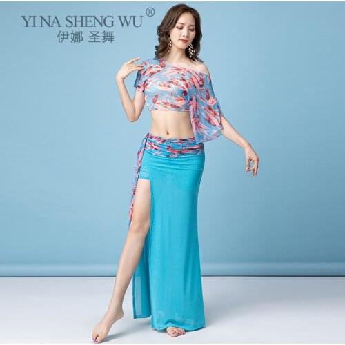 Fashion Adult Women Oriental Practice Wear Dance Printing Belly Dance Costume Performance Clothing Set Slim Clothing Long Skirt